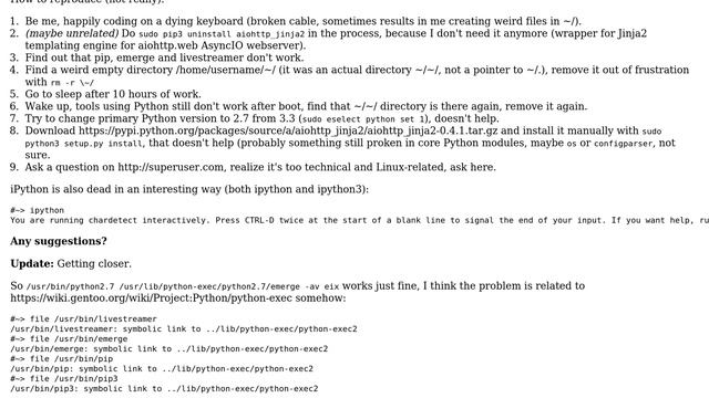 Python now thinks arguments are files: Broken emerge, pip, livestreamer and most tools using Python смотреть онлайн
