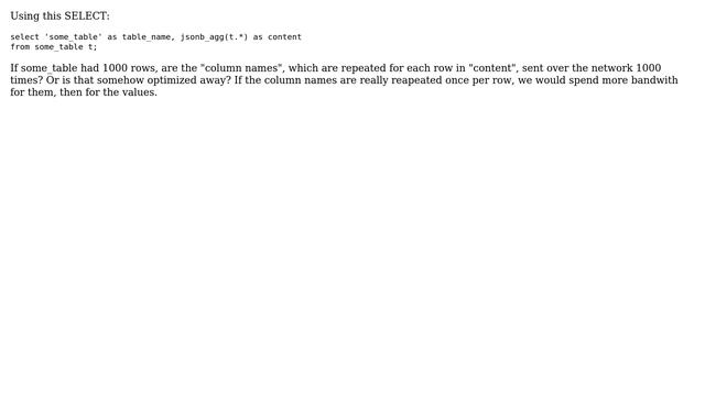 Databases: Are "column names" optimized in PostgreSQL JSONB jsonb_agg(\*)? смотреть онлайн