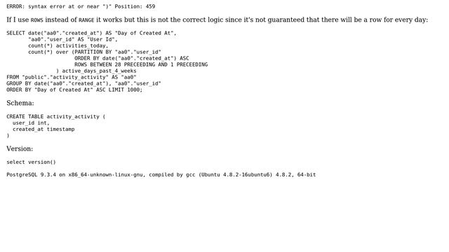 Databases: RANGE clause error within window function смотреть онлайн