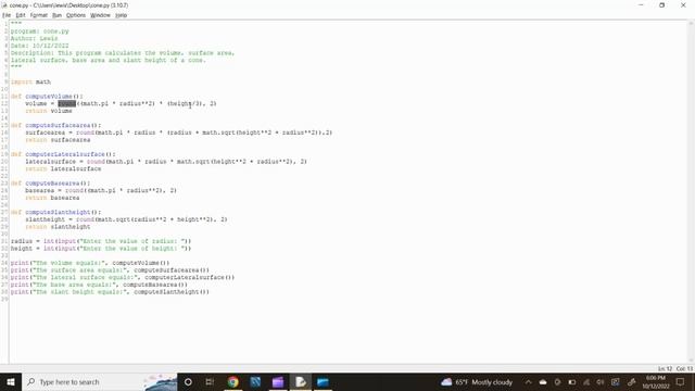 Python Function that Return Data - Cone Calculations смотреть онлайн