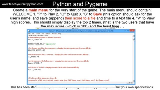 09-Main Menu Screen in pygame + High scores to file (save and view) смотреть онлайн