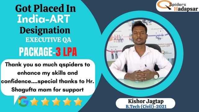QSPIDERS/JSPIDERS HADAPSAR STUDENT GOT PLACED AS EXECUTIVE QA, CONGRATULATIONS KISHOR смотреть онлайн