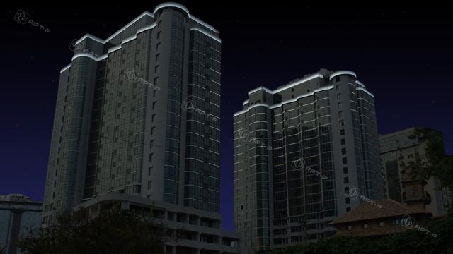 Визуализация концепции архитектурной подсветки жилого многоэтажного здания в г. Одесса смотреть онлайн