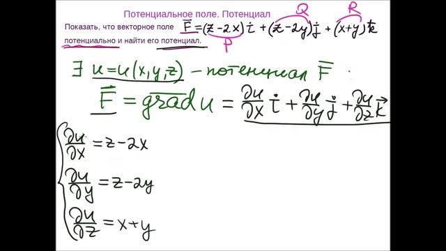Потенциальное поле. Нахождение потенциала векторного поля смотреть онлайн