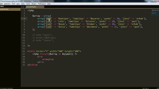 PHP #15 - Dars. Massiv va Foreach ga doir mashq. смотреть онлайн