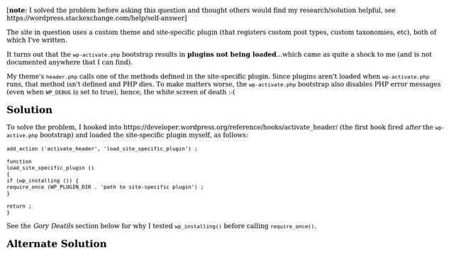 Wordpress: wp-activate.php causing white screen of death смотреть онлайн