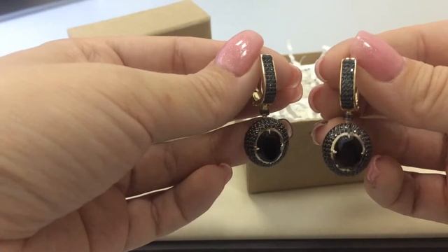 Серьги 755 из желтого золота 585 пробы со шпинелью и фианитами смотреть онлайн