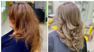 Без смывки и обесцвечивания удаление красноты и окрашивание в натурально пепельно русый без теплоты