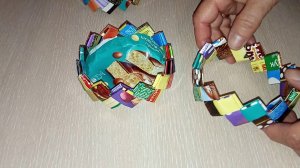 Корзина из картинок от шоколада без сшивания//Поделки из фантиков