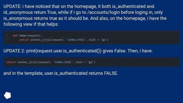 Django: is_authenticated and is_anonymous both return true after logout смотреть онлайн