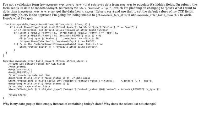 Why is hook_form_alter() not setting default values in _after_build function on /node/add/myct? смотреть онлайн