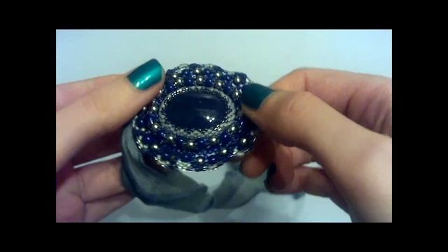 Кулон из бисера с камнем синий с жемчугом Сваровски NataliaLuzik