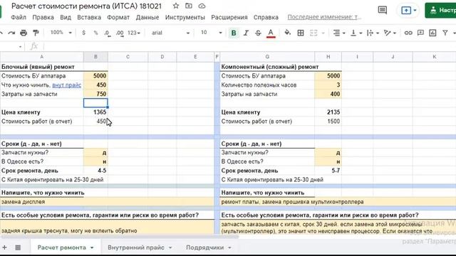 Формула расчета стоимости ремонта в сервисном центре смотреть онлайн