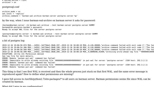 Databases: barman-wal-archive with -WAL archive: FAILED (please make sure WAL shipping is setup) смотреть онлайн
