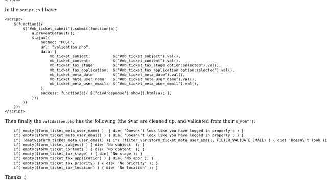 Submitting custom post from frontend,jQuery ajax, and custom validation - can't find proper... смотреть онлайн