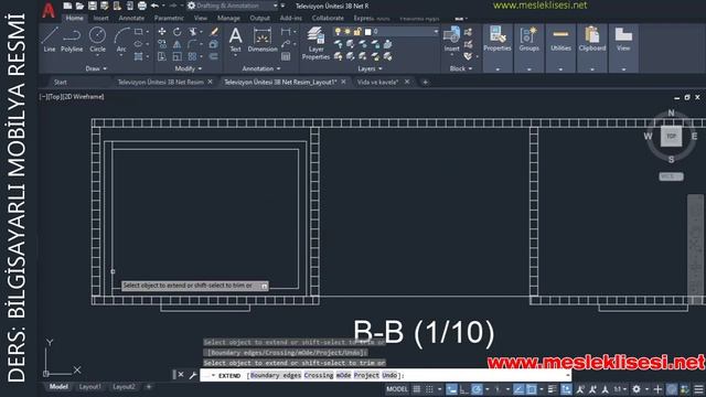 7- Autocad-de televizyon (dolabı) ünitesi çizimi, net resim, ölçülendirme ve kesitler. Mobilya Resm смотреть онлайн