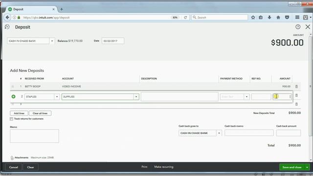 Quickbooks Online Deposits with Cash Back смотреть онлайн