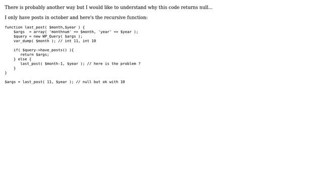 Wordpress: Get the last month with posts using a recursive function... смотреть онлайн