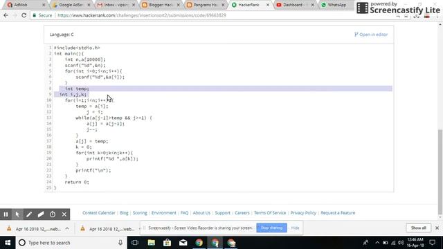 Insertion Sort - Part 2 hackerrank solution смотреть онлайн