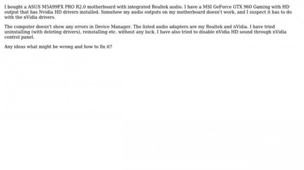 Audio driver conflict between nVidia and Realtek