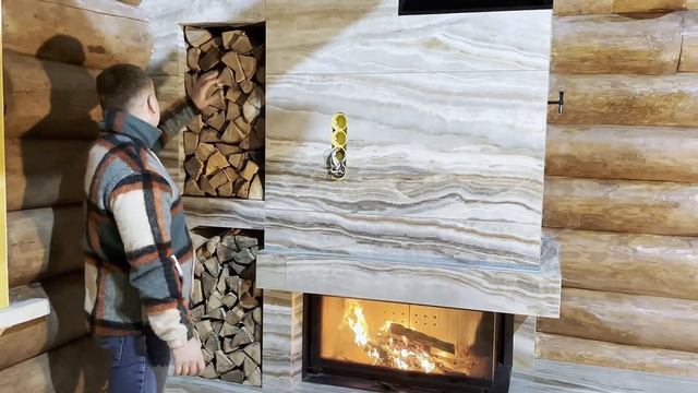 Угловой камин "Кольца Сатурна" в бревенчатом загородном доме. Монтаж 7-метрового камина "под спичку смотреть онлайн