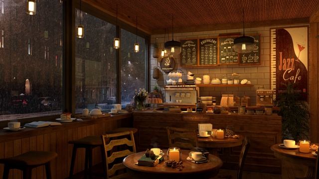 Dream Cozy Coffee Shop 4K   Smooth Piano Jazz Music For Relaxing, Working And Chilling