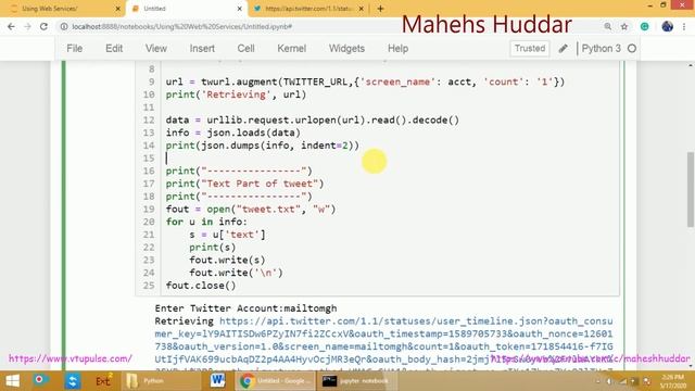Python program to retrieve the timeline of a particular Twitter user by Mahesh Huddar смотреть онлайн