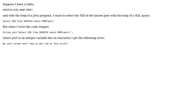 Databases: No such column error jdbc смотреть онлайн