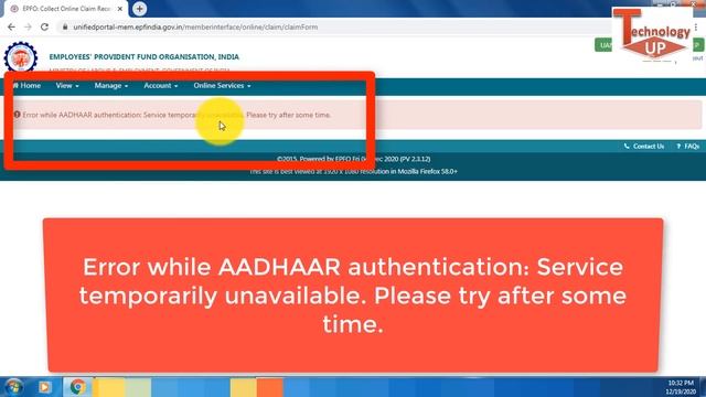 Error while AADHAAR authentication Service temporarily unavailable Please try after some time PF UA смотреть онлайн