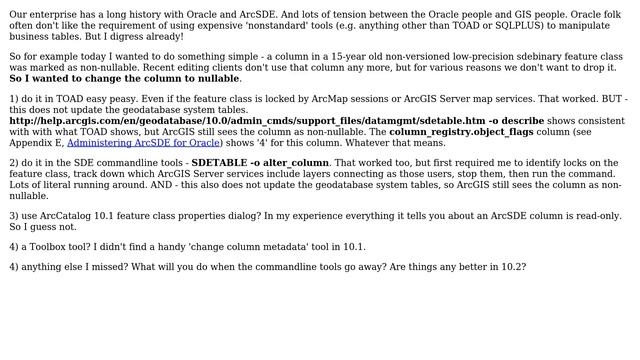 GIS: How do you manage columns in an ArcSDE/Oracle feature class? смотреть онлайн