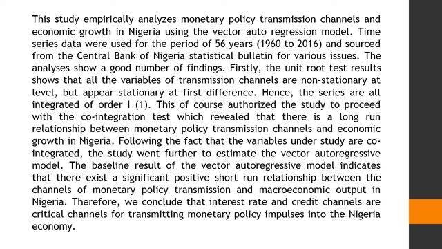 Monetary Policy Transmission Channels and Economic Growth in Nigeria AJEER 2019 62 93 100 смотреть онлайн