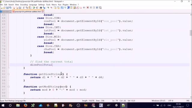 JavaScript Pathfinder Part 2 Dice Pool Method for Ability Score Generation Tutorial смотреть онлайн