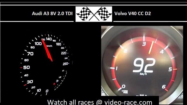 Audi A3 8V 2.0 TDI VS. Volvo V40 CC D2 - Acceleration 0-100km/h смотреть онлайн