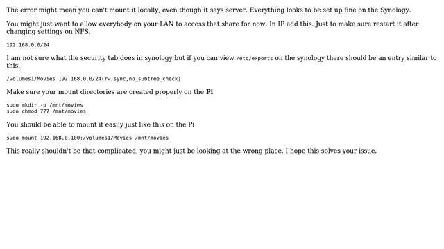 Raspberry Pi: Mount NFS Folder share on RPi from a synology NAS (7 Solutions!!) смотреть онлайн