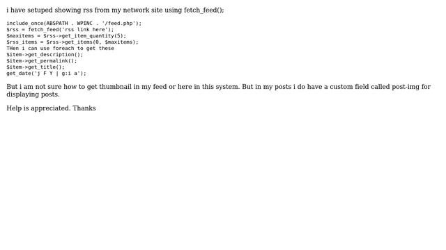 Wordpress: Getting Thumbnail in fetch_feed from custom field смотреть онлайн