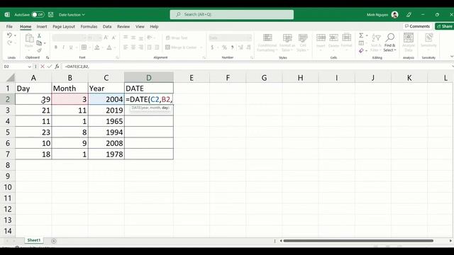 Excel DATE formula: How to combine seperate day, month, year values into a single date format смотреть онлайн