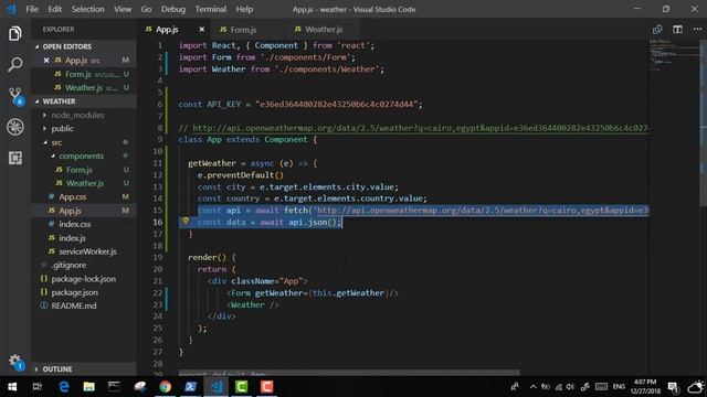 4 - ( React Weather App ) Get Weather Function using async await смотреть онлайн