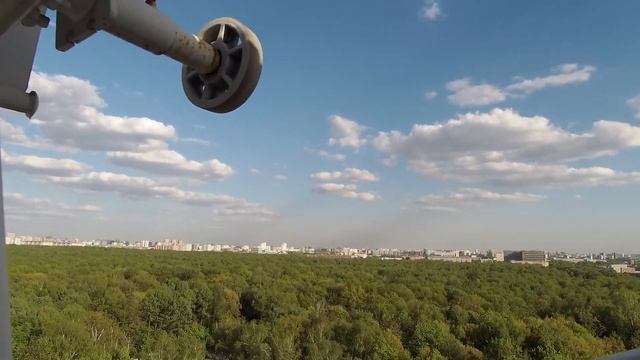 Измайловский парк в Москве. Вид с колеса обозрения на круглый пруд.