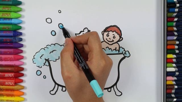 Как рисовать мальчик с ванной - мальчик в ванной комнате раскраска - Как рисовать и цвет смотреть онлайн