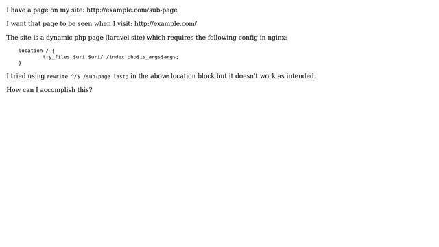 Nginx rewrite sub page as main page (laravel) смотреть онлайн