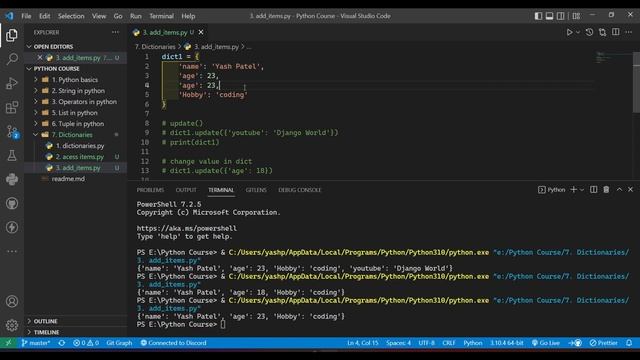 Add, change and remove items from dictionary in python смотреть онлайн