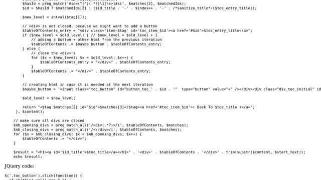 Code Review: Generating a table of contents with collapsible subsections, PhP or JQuery? смотреть онлайн