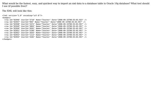 import XML to Oracle 10g смотреть онлайн