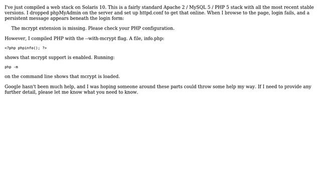 DevOps & SysAdmins: phpMyAdmin says mcrypt is missing, but it's not; cannot log in смотреть онлайн
