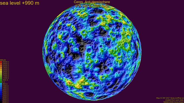 Ceres, Anti Hemisphere, fictional sea level change 10000 - -8000 m смотреть онлайн