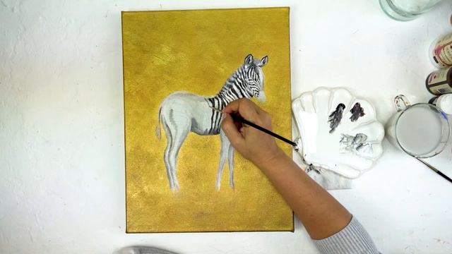 Интерьерная картина. Рисуем зебру на золотом фоне. смотреть онлайн