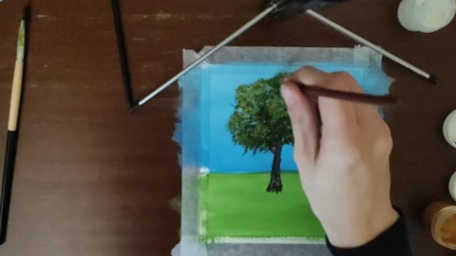 рисую дерево на поляне гуашью смотреть онлайн