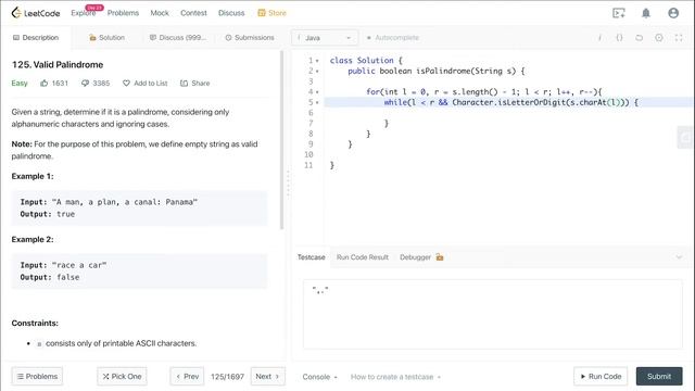 [Решение на Java] 125. Valid Palindrome. LeetCode задача для Facebook, Microsoft, Apple, Amazon... смотреть онлайн