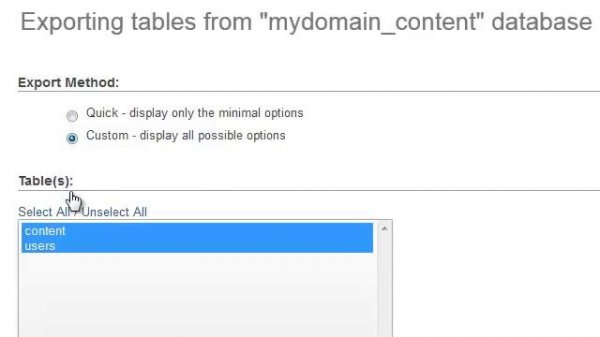Exporting MySQL databases and tables using phpMyAdmin