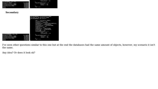 MongoDB in ReplicaSet databases showing different sizes and objects смотреть онлайн